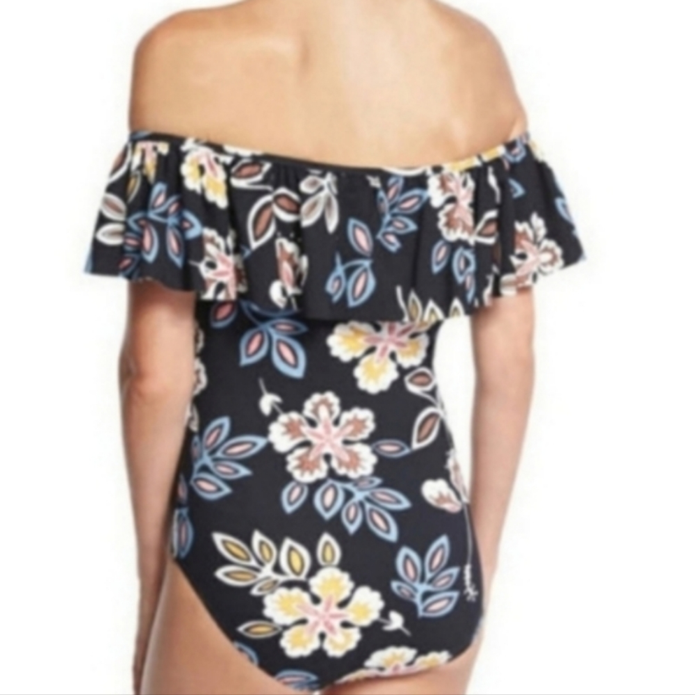 Tory Burch Hopewell Ruffled One Piece Swimsuit Flowers Off-The-Shoulder Size XS - Picture 3 of 8